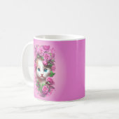 Cute Shabby Chic Kitten met roze rozen Koffiemok (Voorkant links)
