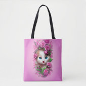Cute Shabby Chic Kitten, Roze Rose Tote Bag (Voorkant)