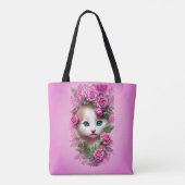 Cute Shabby Chic Kitten, Roze Rose Tote Bag (Achterkant)