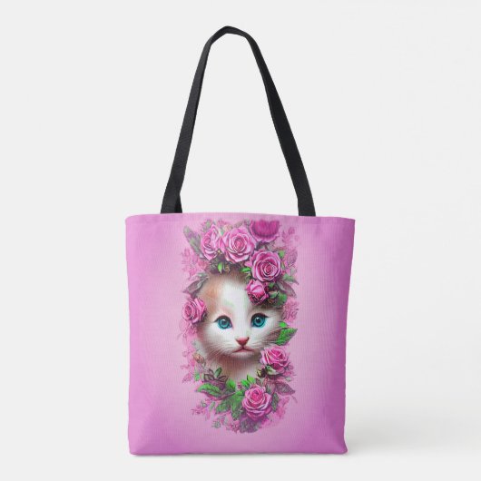 Cute Shabby Chic Kitten, Roze Rose Tote Bag (Achterkant)