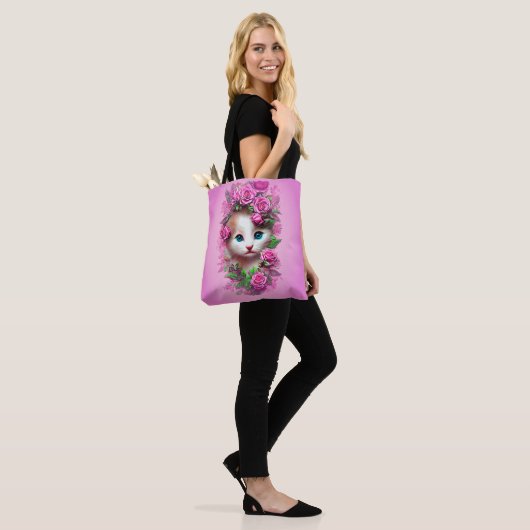 Cute Shabby Chic Kitten, Roze Rose Tote Bag (Op model)