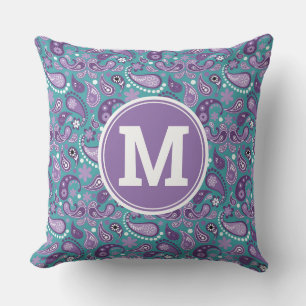 Cute Shabby Chic Paars and blue Paisley Monogram Kussen