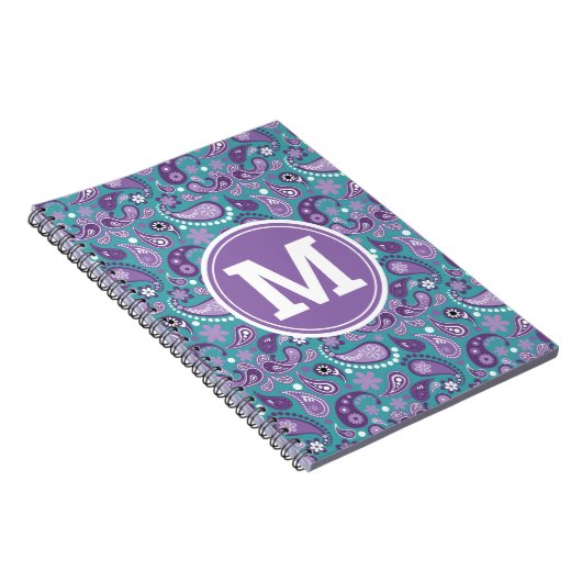 Cute Shabby Chic Paars and blue Paisley Monogram Notitieboek (Rechterzijde)