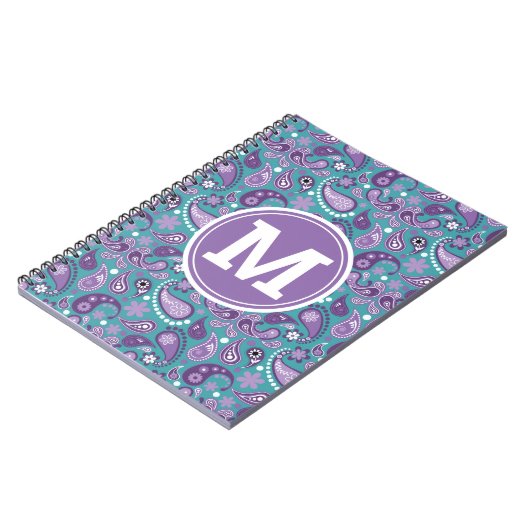 Cute Shabby Chic Paars and blue Paisley Monogram Notitieboek (Linkerzijde)