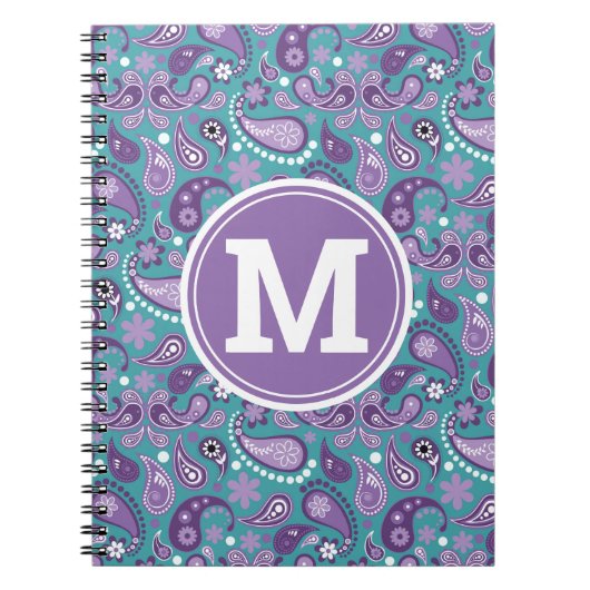Cute Shabby Chic Paars and blue Paisley Monogram Notitieboek (Voorkant)
