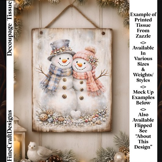 Cute Shabby Chic Snowman Couple FG2R Decoupage Tissuepapier