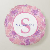 Cute Shabby Pink Roses Gepersonaliseerd Monogram Rond Kussen (Voorkant)