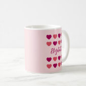 Cute Shades of Pink Hearts Script Cursive Name Koffiemok (Voorkant rechts)