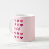 Cute Shades of Pink Hearts Script Cursive Name Koffiemok (Voorkant links)