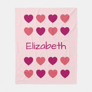 Cute Shades of Roze Hartjes Naam Fleece Deken