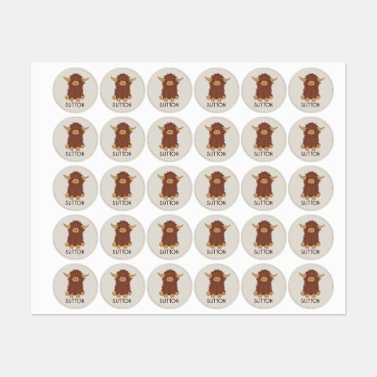 Cute, shaggy Highland koe, aangepast ontwerp Labels (Vel)