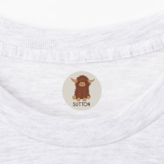 Cute, shaggy Highland koe, aangepast ontwerp Labels (Aangebracht)