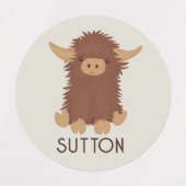 Cute, shaggy Highland koe, aangepast ontwerp Labels (Design 1)
