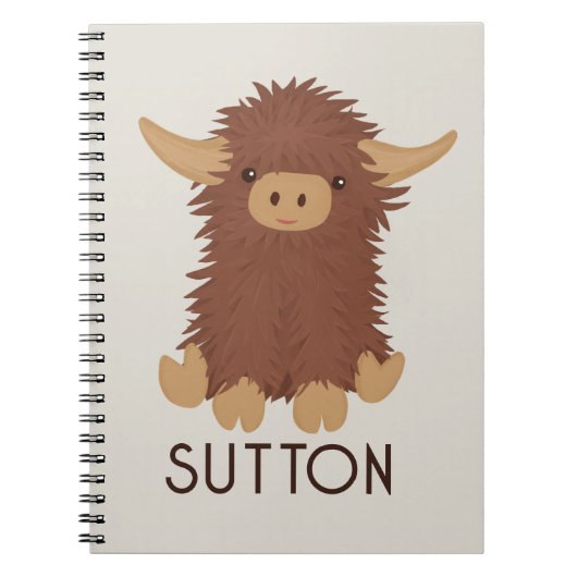 Cute, shaggy Highland koe, aangepast ontwerp Notitieboek (Voorkant)