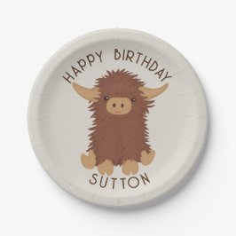 Cute, shaggy Highland koe, aangepast ontwerp Papieren Bordje