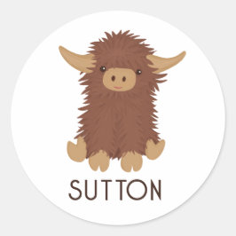 Cute, shaggy Highland koe, aangepast ontwerp Ronde Sticker