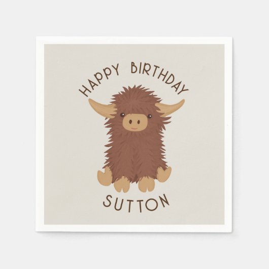 Cute, shaggy Highland koe, aangepast ontwerp Servet (Voorkant)