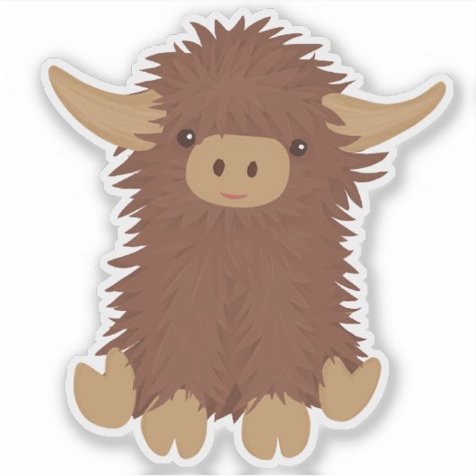 Cute, shaggy Highland koe design Sticker (Voorkant)