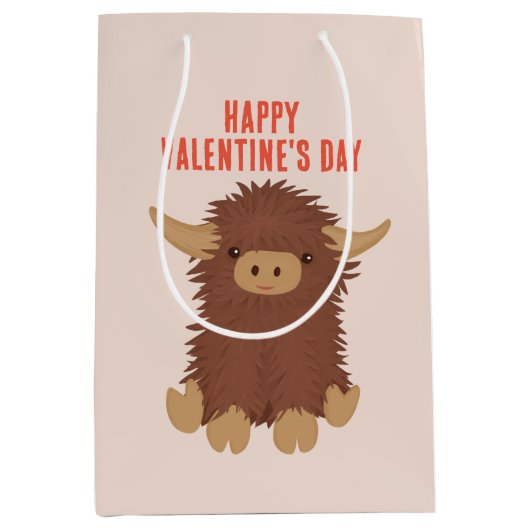 Cute, shaggy Highland koe klaslokalen Valentijn Medium Cadeauzakje (Voorkant)