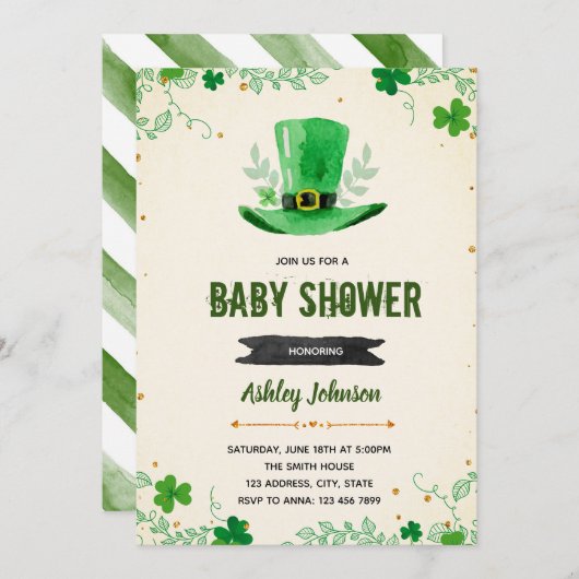Cute shamrock baby shower-uitnodiging kaart (Voorkant / Achterkant)
