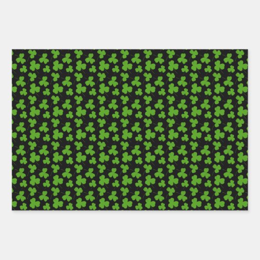 Cute Shamrock Pattern Black Inpakpapier Vel (Voorkant)