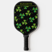 Cute Shamrock Pattern Green en Black Custom Name Pickleball Paddle (Voorkant)