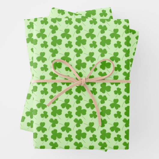 Cute Shamrock Pattern Green Inpakpapier Vel (In situ)