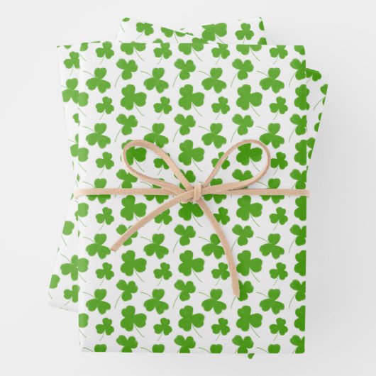 Cute Shamrock Pattern White Inpakpapier Vel (In situ)