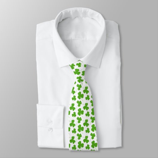 Cute Shamrock Pattern White Stropdas (Gebonden)