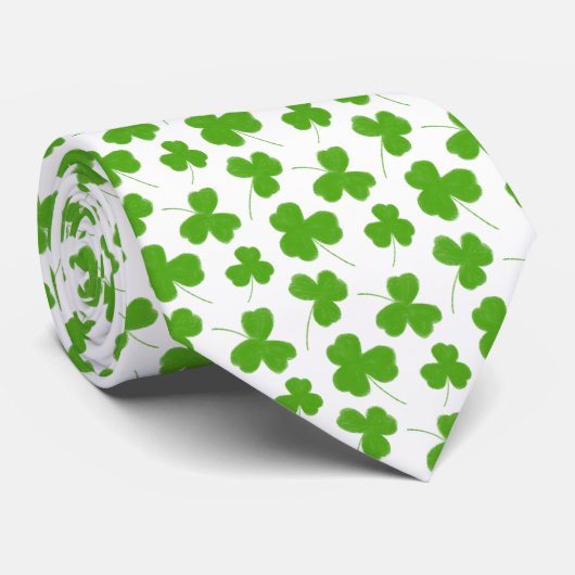 Cute Shamrock Pattern White Stropdas (Opgerold)