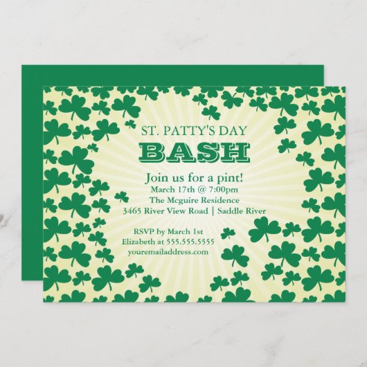 Cute Shamrock St. Patrick's Day Party Invitation Kaart (Voorkant / Achterkant)
