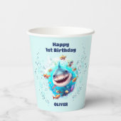 Cute Shark 1st Birthday Boy Papieren Bekers (Achterkant)