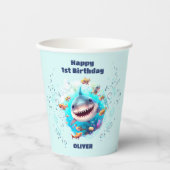 Cute Shark 1st Birthday Boy Papieren Bekers (Voorkant)