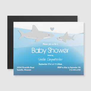 Cute Shark Baby shower Invitation Magnetic Card Magnetische Uitnodiging