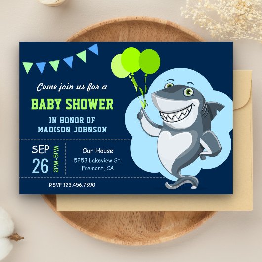 Cute Shark Baby shower Kaart