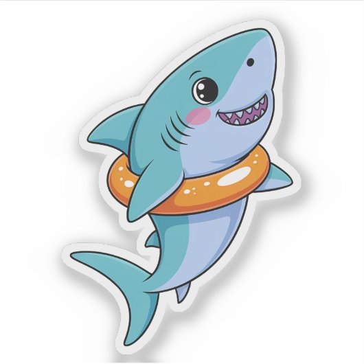 Cute Shark Baby With Float | Kids Sticker (Voorkant)