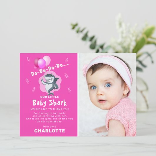 Cute Shark Balloons Foto Birthday Pink Hartelijk d Kaart (Staand voorkant)