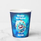 Cute Shark Birthday Personalized Boy Papieren Bekers (Achterkant)