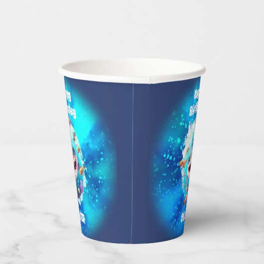 Cute Shark Birthday Personalized Boy Papieren Bekers (Rechts)