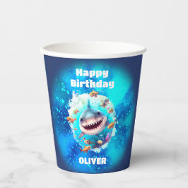 Cute Shark Birthday Personalized Boy Papieren Bekers