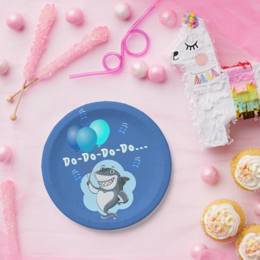 Cute Shark | Blauwe ballonnen van afgelopen dag Papieren Bordje (Feest)