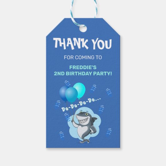 Cute Shark | Blue Birthday Personalized Cadeaulabel (Voorkant)