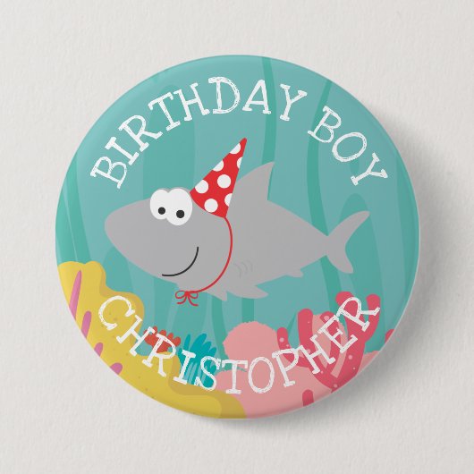 Cute Shark Boy Birthday 3-inch Button (Voorkant)