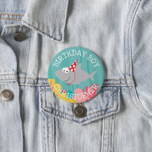 Cute Shark Boy Birthday 3-inch Button (In situ)