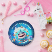 Cute Shark Boy Birthday Party Papieren Bordje (Feest)