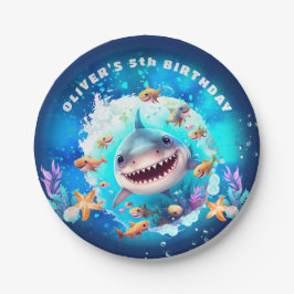 Cute Shark Boy Birthday Party Papieren Bordje