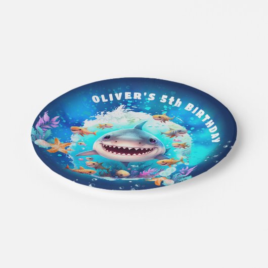 Cute Shark Boy Birthday Party Papieren Bordje (Gekanteld)