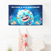 Cute Shark Boy Birthday Party Spandoek (Insitu)