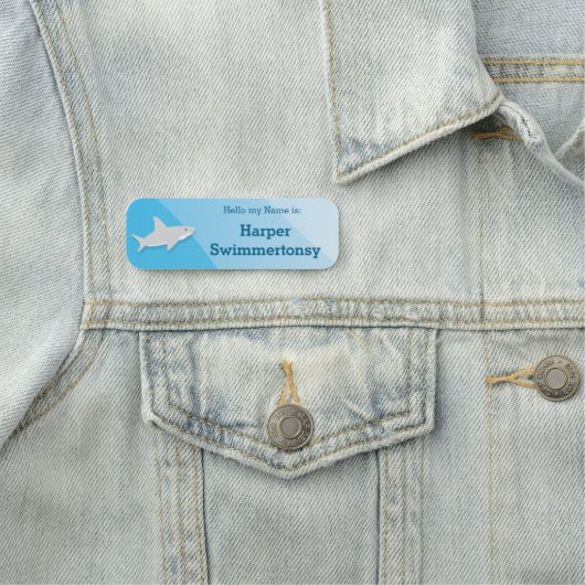 Cute Shark Cartoon Blue Ocean Water Naamplaatje (In situ)