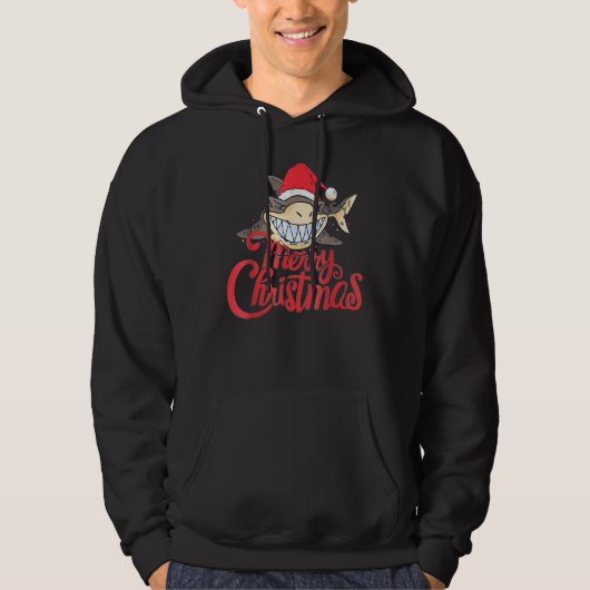 Cute Shark Cheeky In The Ocean At Christmas Merry  Hoodie (Voorkant)